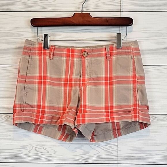 Old Navy plaid khakis 3 1/2 shorts - orange & tan Women's Size 4 - Picture 1 of 10